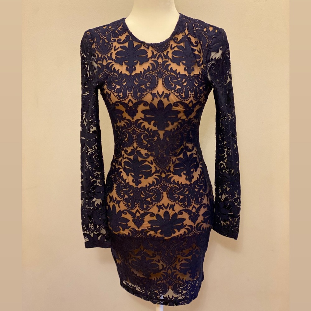 H&M size 4 royal blue lace long sleeve mini